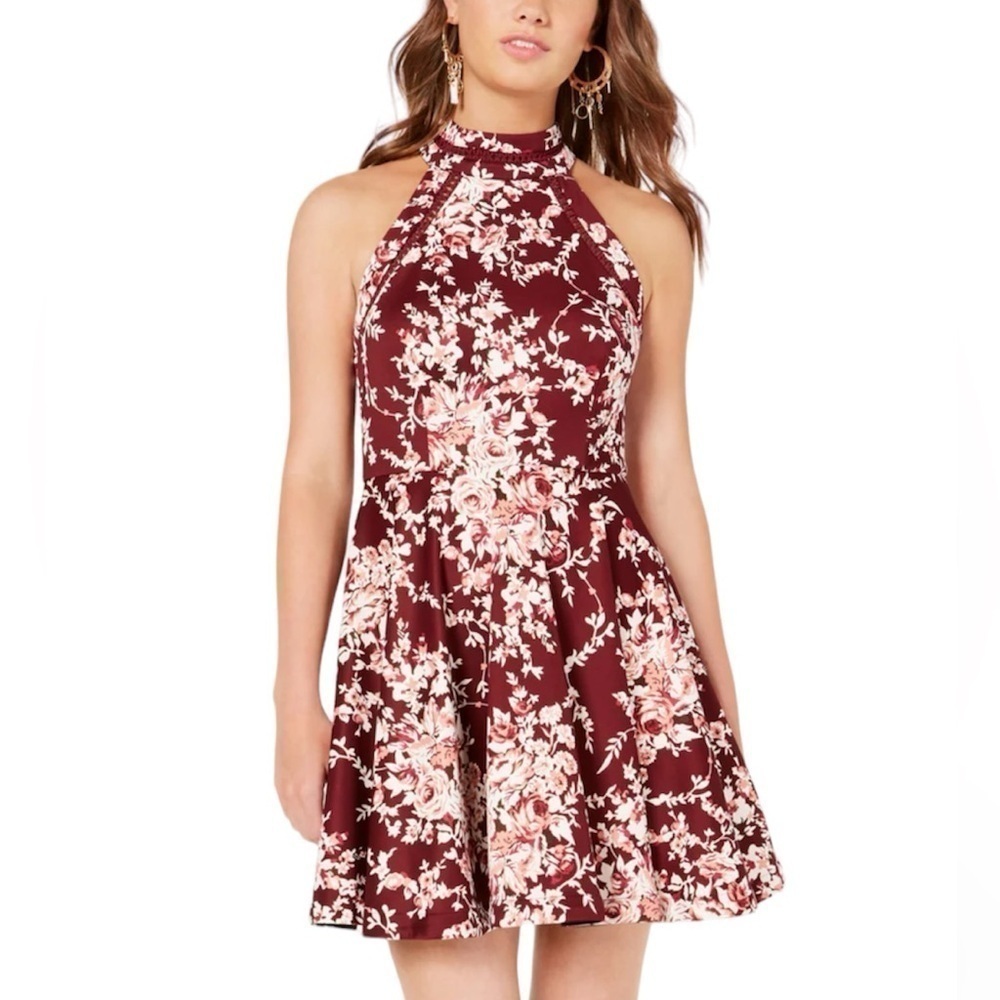 Macy's B. Darlin Floral Halter Formal Mini-Dress Size 3/4 New With Tags